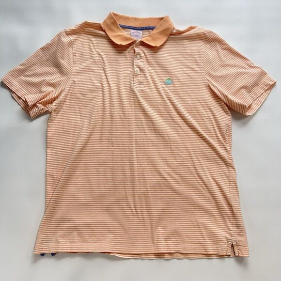 Brooks Brothers 1818 Men's Polo Shirt Orange Striped Size XL Short Sleeve - Picture 1 of 8